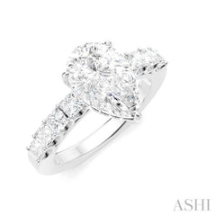 7/8 Ctw Pear Shape Princess and Round Cut Diamond Semi-Mount Engagement Ring in 14K White Gold
