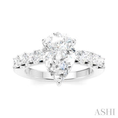 7/8 Ctw Pear Shape Princess and Round Cut Diamond Semi-Mount Engagement Ring in 14K White Gold