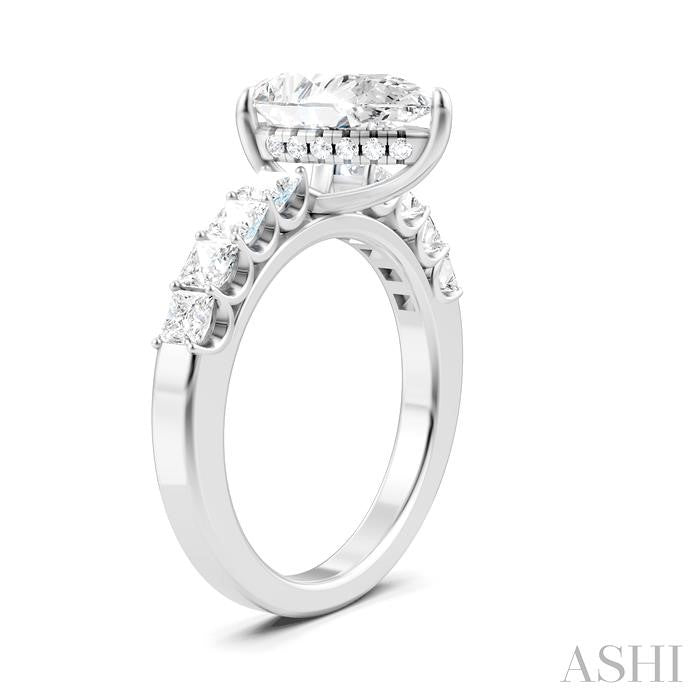 7/8 Ctw Pear Shape Princess and Round Cut Diamond Semi-Mount Engagement Ring in 14K White Gold