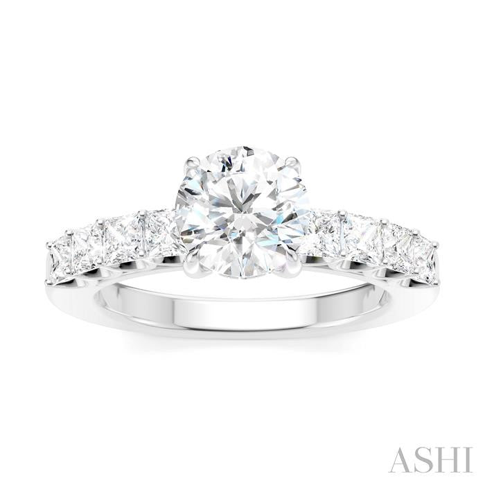 7/8 Ctw Round Shape Princess and Round Cut Diamond Semi-Mount Engagement Ring in 14K White Gold