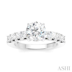 7/8 Ctw Round Shape Princess and Round Cut Diamond Semi-Mount Engagement Ring in 14K White Gold