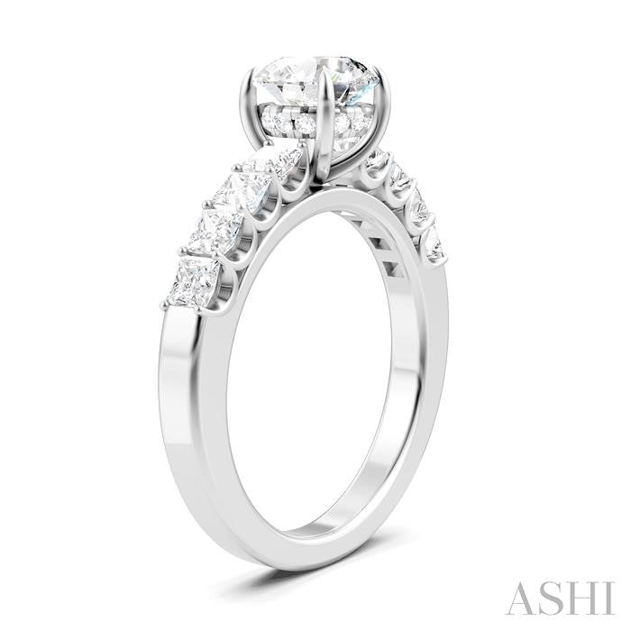 7/8 Ctw Round Shape Princess and Round Cut Diamond Semi-Mount Engagement Ring in 14K White Gold