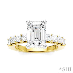7/8 Ctw Emerald Shape Princess and Round Cut Diamond Semi-Mount Engagement Ring in 14K Yellow and White Gold