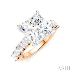 1 1/3 Ctw Princess Shape Princess and Round Cut Diamond Semi-Mount Engagement Ring in 14K Rose and White Gold