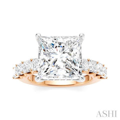 1 1/3 Ctw Princess Shape Princess and Round Cut Diamond Semi-Mount Engagement Ring in 14K Rose and White Gold