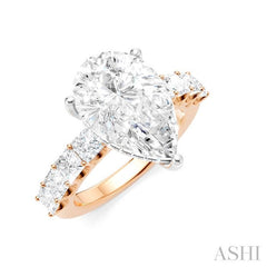 1 1/3 Ctw Pear Shape Princess and Round Cut Diamond Semi-Mount Engagement Ring in 14K Rose and White Gold
