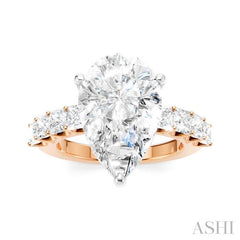1 1/3 Ctw Pear Shape Princess and Round Cut Diamond Semi-Mount Engagement Ring in 14K Rose and White Gold