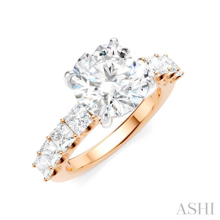 1 1/4 Ctw Round Shape Princess and Round Cut Diamond Semi-Mount Engagement Ring in 14K Rose and White Gold