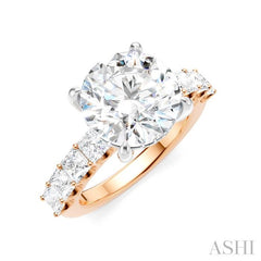 1 1/3 Ctw Round Shape Princess and Round Cut Diamond Semi-Mount Engagement Ring in 14K Rose and White Gold
