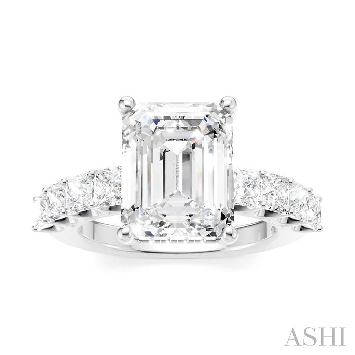 1 1/3 Ctw Emerald Shape Princess and Round Cut Diamond Semi-Mount Engagement Ring in 14K White Gold