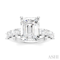 1 1/3 Ctw Emerald Shape Princess and Round Cut Diamond Semi-Mount Engagement Ring in 14K White Gold