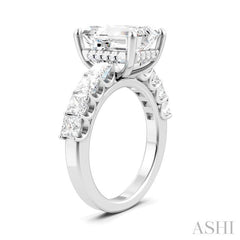 1 1/3 Ctw Emerald Shape Princess and Round Cut Diamond Semi-Mount Engagement Ring in 14K White Gold