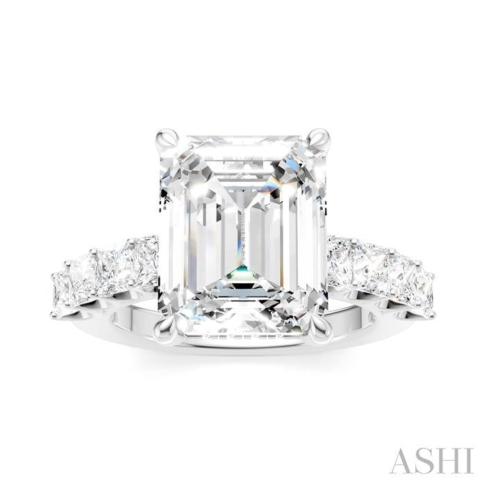 1 1/3 Ctw Emerald Shape Princess and Round Cut Diamond Semi-Mount Engagement Ring in 14K White Gold