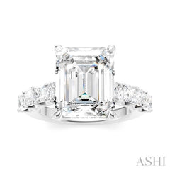 1 1/3 Ctw Emerald Shape Princess and Round Cut Diamond Semi-Mount Engagement Ring in 14K White Gold