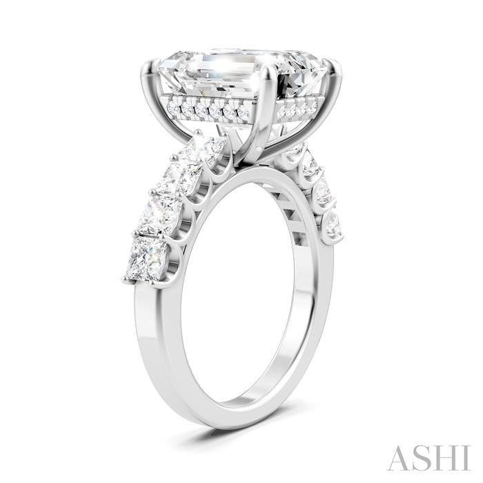 1 1/3 Ctw Emerald Shape Princess and Round Cut Diamond Semi-Mount Engagement Ring in 14K White Gold