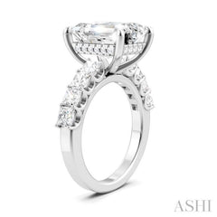 1 1/3 Ctw Emerald Shape Princess and Round Cut Diamond Semi-Mount Engagement Ring in 14K White Gold