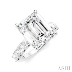 1 1/3 Ctw Emerald Shape Princess and Round Cut Diamond Semi-Mount Engagement Ring in 14K White Gold