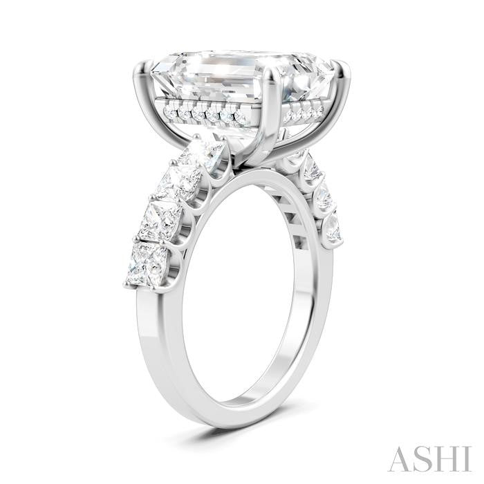 1 1/3 Ctw Emerald Shape Princess and Round Cut Diamond Semi-Mount Engagement Ring in 14K White Gold