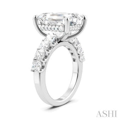 1 1/3 Ctw Emerald Shape Princess and Round Cut Diamond Semi-Mount Engagement Ring in 14K White Gold