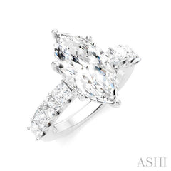 1 1/3 Ctw Marquise Shape Princess and Round Cut Diamond Semi-Mount Engagement Ring in 14K White Gold