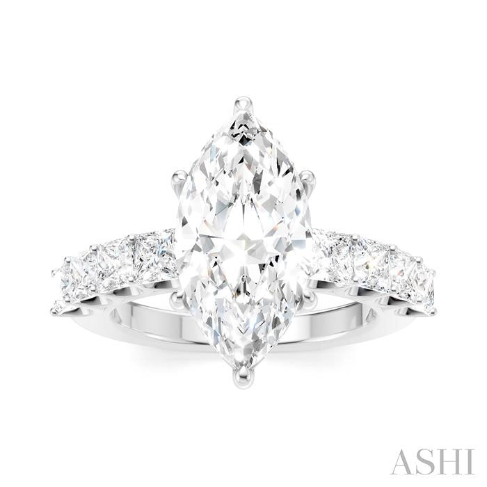 1 1/3 Ctw Marquise Shape Princess and Round Cut Diamond Semi-Mount Engagement Ring in 14K White Gold