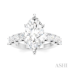 1 1/3 Ctw Marquise Shape Princess and Round Cut Diamond Semi-Mount Engagement Ring in 14K White Gold