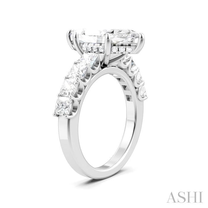 1 1/3 Ctw Marquise Shape Princess and Round Cut Diamond Semi-Mount Engagement Ring in 14K White Gold