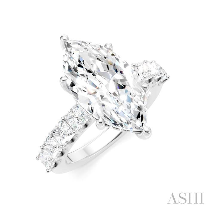 1 1/3 Ctw Marquise Shape Princess and Round Cut Diamond Semi-Mount Engagement Ring in 14K White Gold