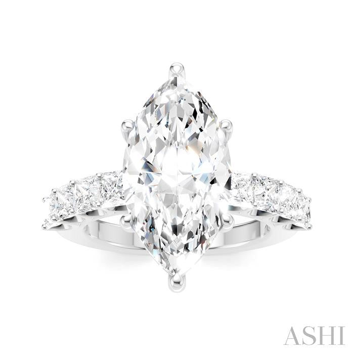 1 1/3 Ctw Marquise Shape Princess and Round Cut Diamond Semi-Mount Engagement Ring in 14K White Gold