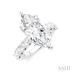 1 1/3 Ctw Marquise Shape Princess and Round Cut Diamond Semi-Mount Engagement Ring in 14K White Gold