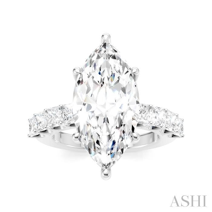 1 1/3 Ctw Marquise Shape Princess and Round Cut Diamond Semi-Mount Engagement Ring in 14K White Gold