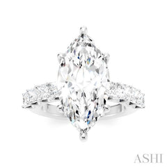 1 1/3 Ctw Marquise Shape Princess and Round Cut Diamond Semi-Mount Engagement Ring in 14K White Gold