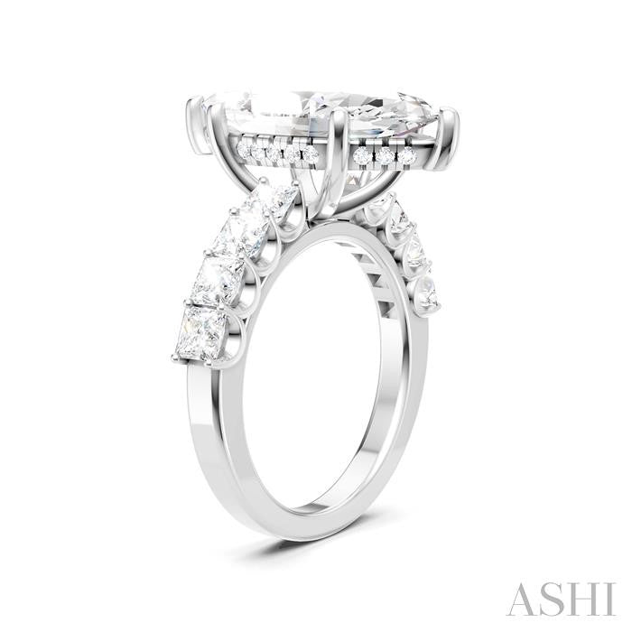 1 1/3 Ctw Marquise Shape Princess and Round Cut Diamond Semi-Mount Engagement Ring in 14K White Gold