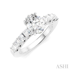 7/8 Ctw Oval Shape Princess and Round Cut Diamond Semi-Mount Engagement Ring in 14K White Gold