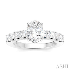 7/8 Ctw Oval Shape Princess and Round Cut Diamond Semi-Mount Engagement Ring in 14K White Gold