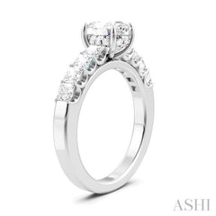 7/8 Ctw Oval Shape Princess and Round Cut Diamond Semi-Mount Engagement Ring in 14K White Gold