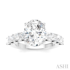 1 1/3 Ctw Oval Shape Princess and Round Cut Diamond Semi-Mount Engagement Ring in 14K White Gold