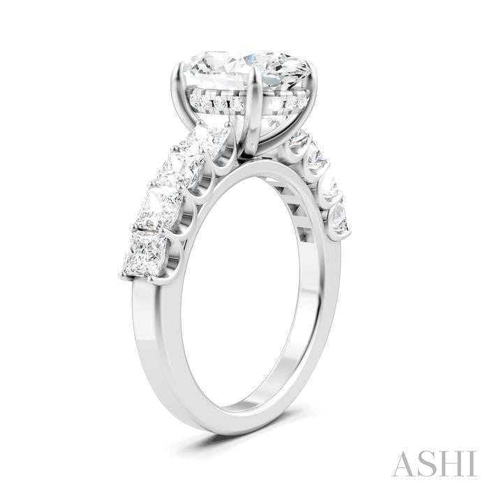 1 1/3 Ctw Oval Shape Princess and Round Cut Diamond Semi-Mount Engagement Ring in 14K White Gold