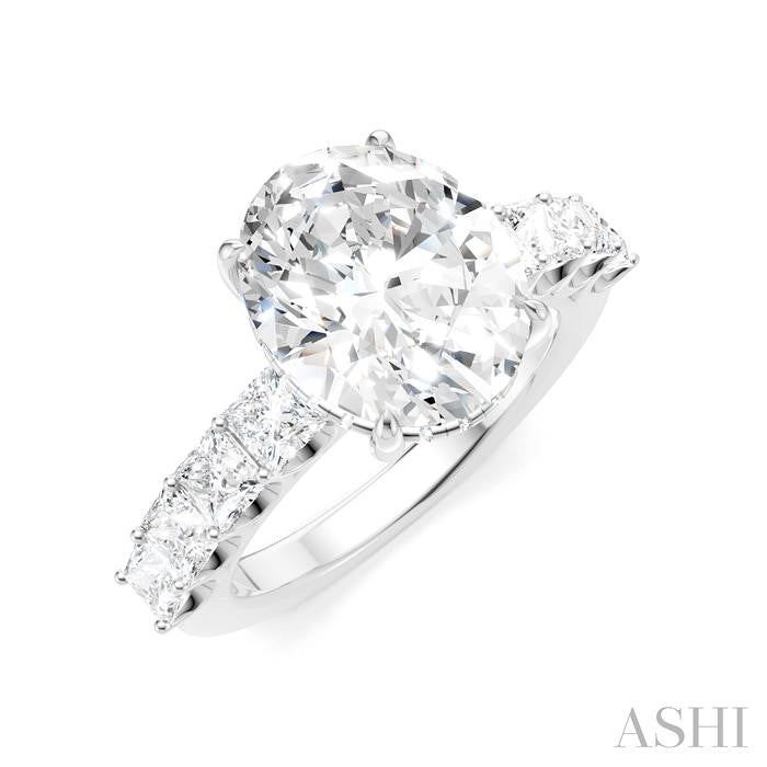 1 1/3 Ctw Oval Shape Princess and Round Cut Diamond Semi-Mount Engagement Ring in 14K White Gold