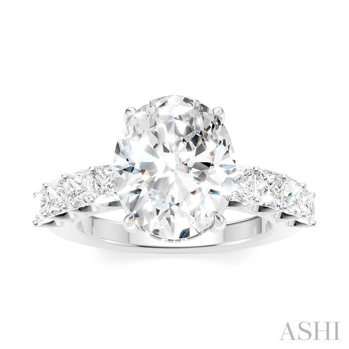 1 1/3 Ctw Oval Shape Princess and Round Cut Diamond Semi-Mount Engagement Ring in 14K White Gold