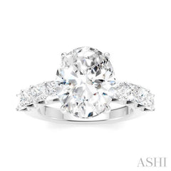 1 1/3 Ctw Oval Shape Princess and Round Cut Diamond Semi-Mount Engagement Ring in 14K White Gold