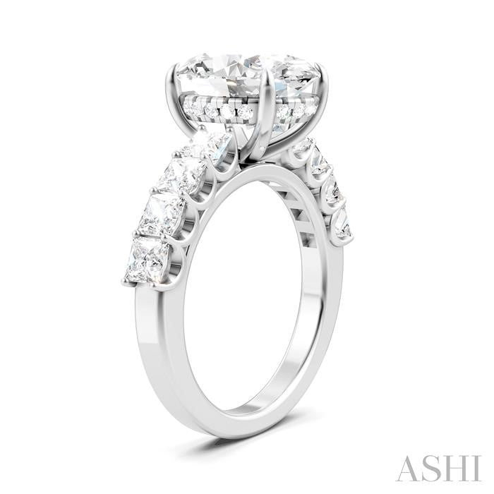 1 1/3 Ctw Oval Shape Princess and Round Cut Diamond Semi-Mount Engagement Ring in 14K White Gold