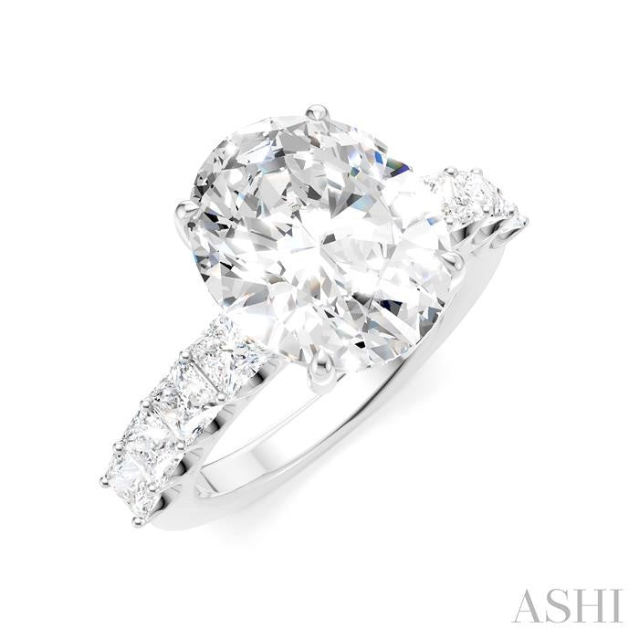 1 1/3 Ctw Oval Shape Princess and Round Cut Diamond Semi-Mount Engagement Ring in 14K White Gold