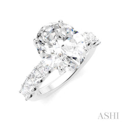1 1/3 Ctw Oval Shape Princess and Round Cut Diamond Semi-Mount Engagement Ring in 14K White Gold