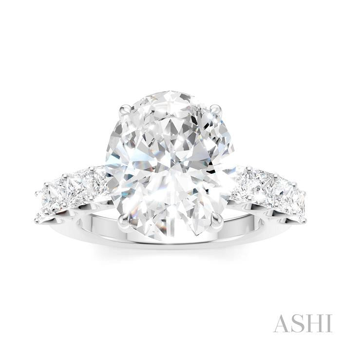 1 1/3 Ctw Oval Shape Princess and Round Cut Diamond Semi-Mount Engagement Ring in 14K White Gold