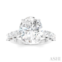 1 1/3 Ctw Oval Shape Princess and Round Cut Diamond Semi-Mount Engagement Ring in 14K White Gold