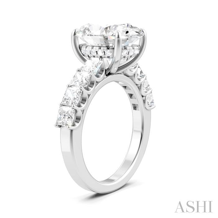 1 1/3 Ctw Oval Shape Princess and Round Cut Diamond Semi-Mount Engagement Ring in 14K White Gold