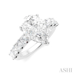 1 1/3 Ctw Pear Shape Princess and Round Cut Diamond Semi-Mount Engagement Ring in 14K White Gold