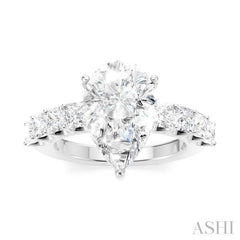 1 1/3 Ctw Pear Shape Princess and Round Cut Diamond Semi-Mount Engagement Ring in 14K White Gold