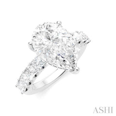 1 1/3 Ctw Pear Shape Princess and Round Cut Diamond Semi-Mount Engagement Ring in 14K White Gold
